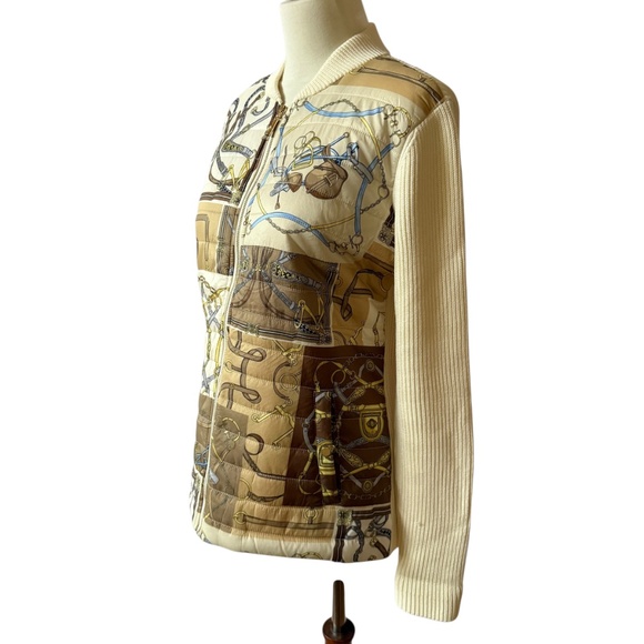 J MCLAUGHLIN ANDI QUILTED EQUESTRIAN IVORY KNIT FRONT ZIP PUFFER JACKET S - Picture 4 of 12